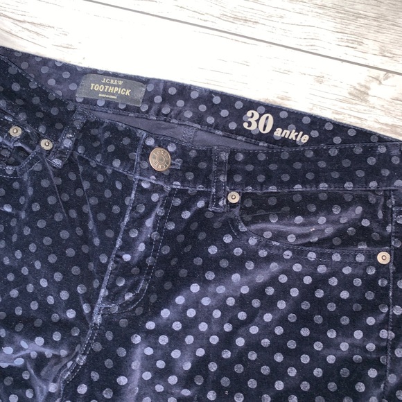 J Crew Navy Polka Dot Toothpick Pants 30 Ankle - Picture 2 of 4